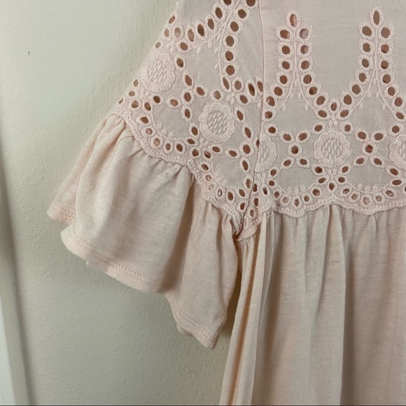 J. Crew Lt Pink Flutter Sleeve Eyelet Babydoll Top - Picture 4 of 10
